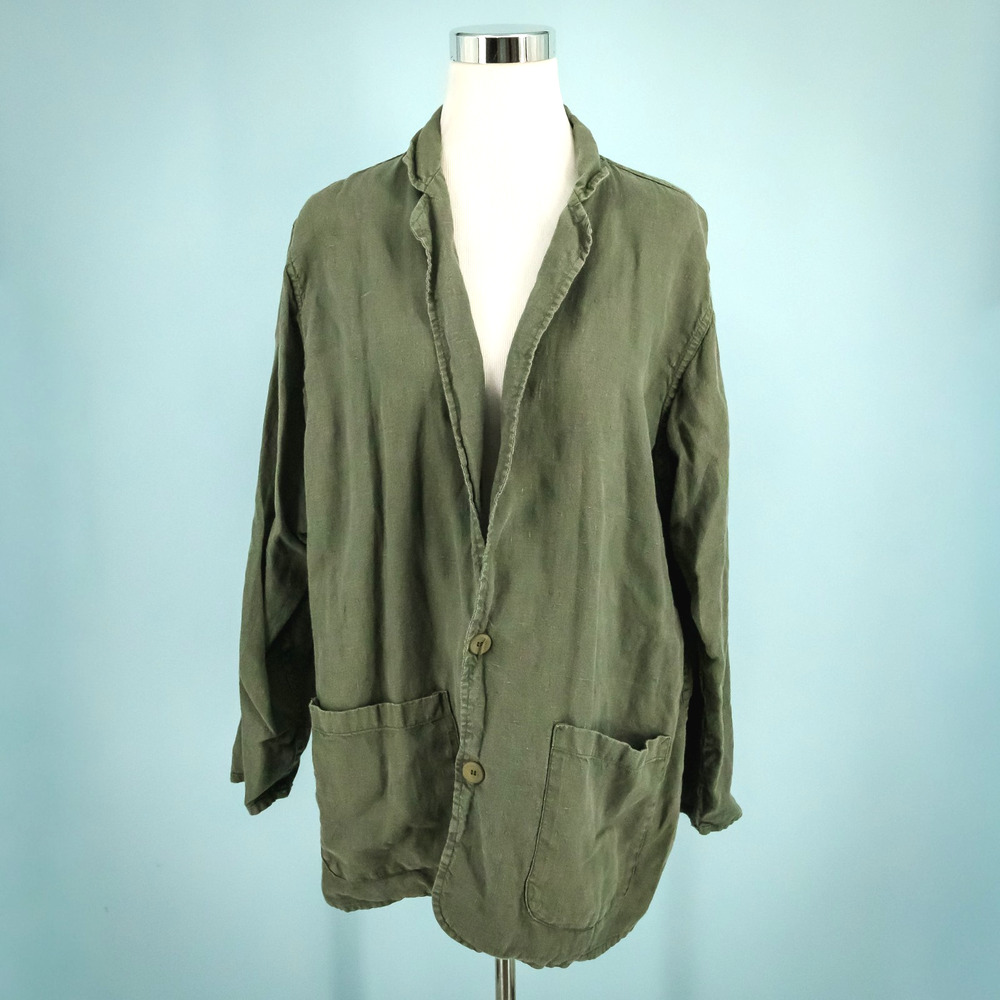 Flax Size Small S Green Long Sleeve Button Oversized Relaxed Linen Arsty Jacket